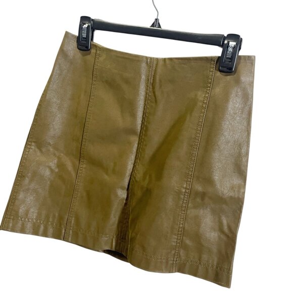 Free People Faux Leather Mini Skirt Size 6 Brown Panel Design - Picture 3 of 5